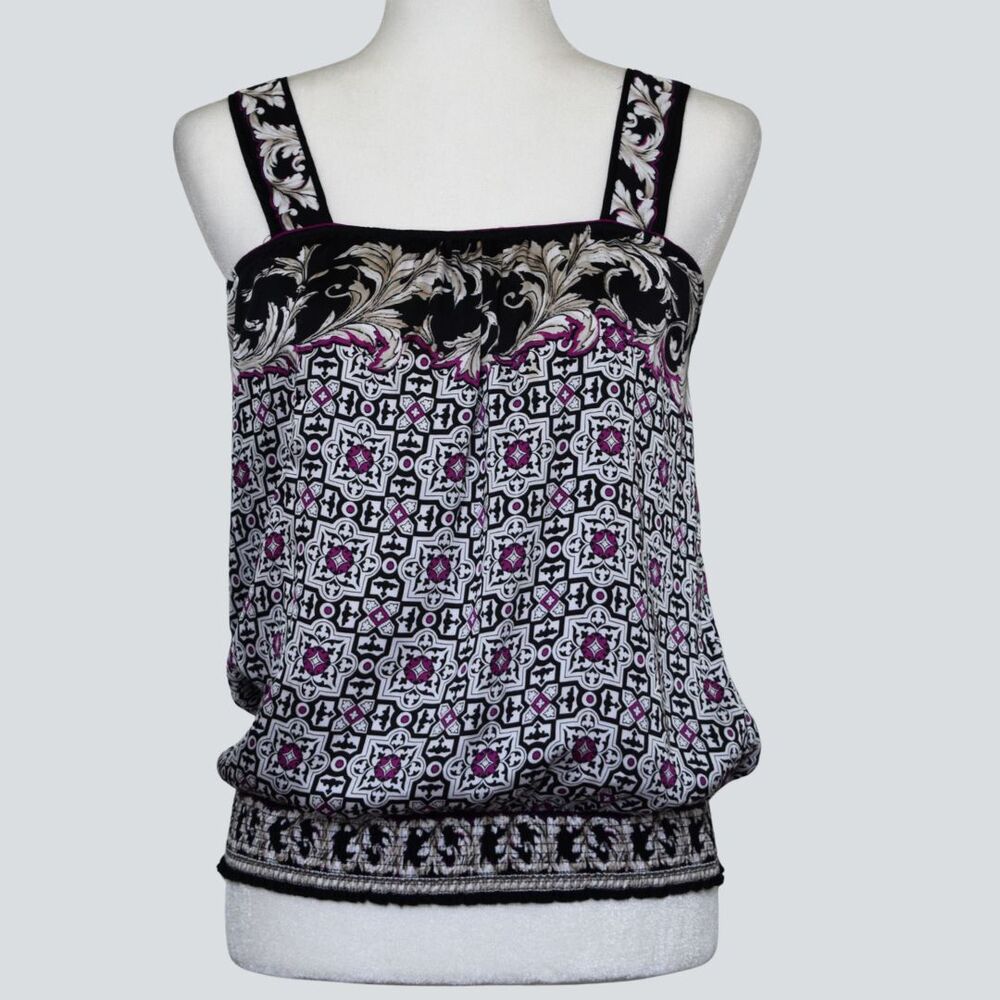 WHITE HOUSE BLACK MARKET Multiprint Smocked Satin Tank Top Size S